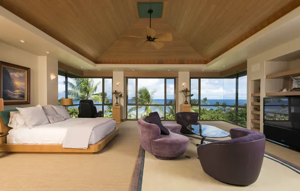 Картинка pacific ocean, home, luxury, hawaii, bedroom, maui