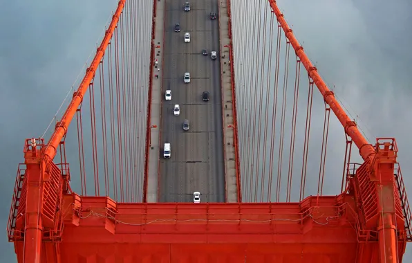 Картинка мост, опора, Сан-Франциско, Золотые Ворота, США, автомобили