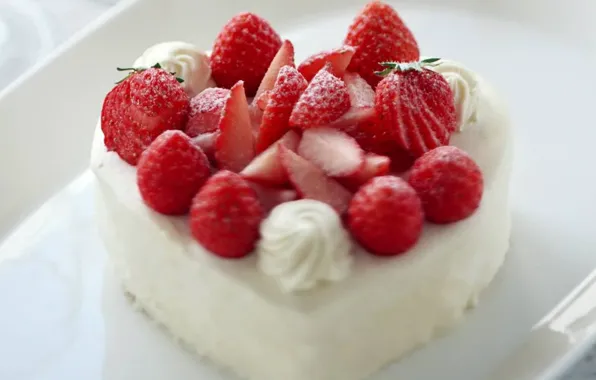 Картинка клубника, торт, крем, valentine's day