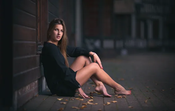 Картинка девушка, улица, ножки, боке
