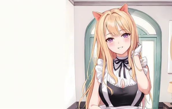 Girl, sexy, cleavage, long hair, dress, boobs, animal ears, anime