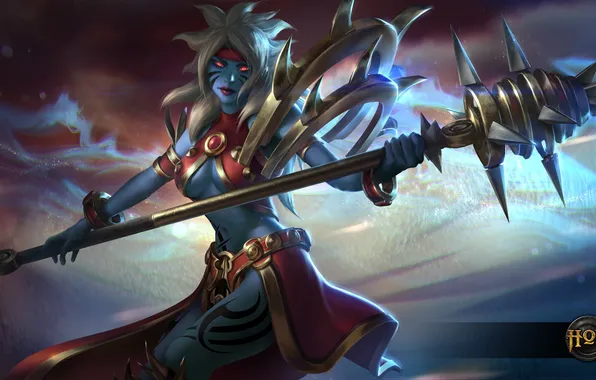 Грудь, девушка, тату, посох, heroes of newerth, Savage Mace Chronos, Bia