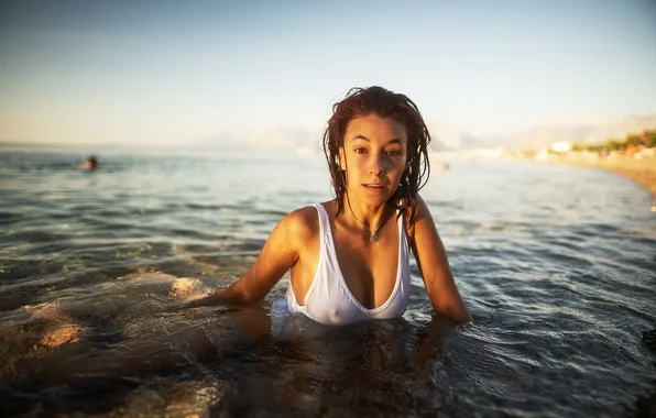 Модель, Инна, Максим Густарев, фотосессия в воде