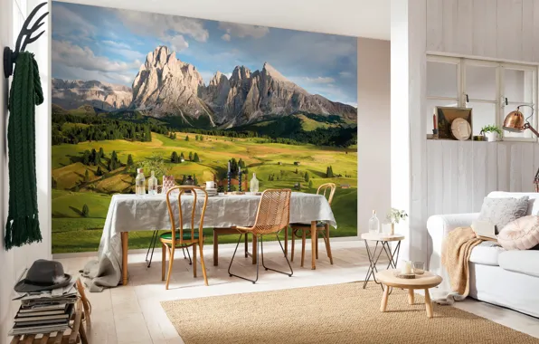 Картинка интерьер, гостиная, столовая