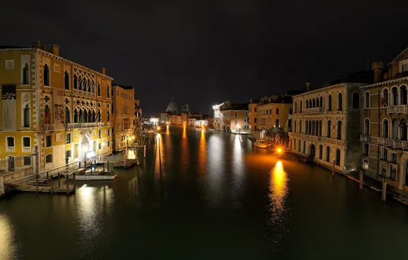 Картинка ночь, огни, Италия, Венеция