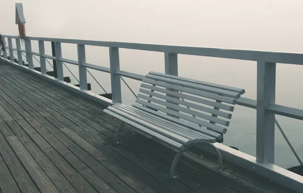 Картинка fog, bench, pier