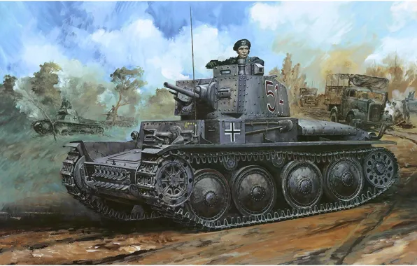 Картинка Рисунок, Чешский, Pz.Kpfw.38 t, Лёгкий танк, Panzerkampfwagen 38 t, Германо, LT vz.38, Ausf.A
