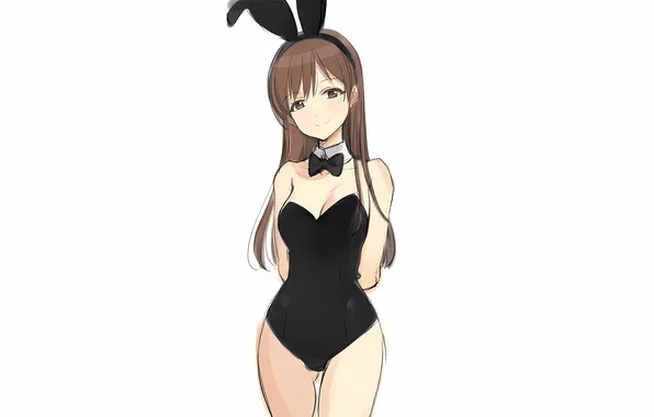 Girl, sexy, cleavage, long hair, brown hair, brown eyes, boobs, anime