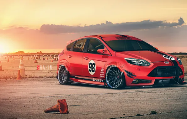 Ford, Shelby, Red, Car, Focus, Front, Sun, Tuning