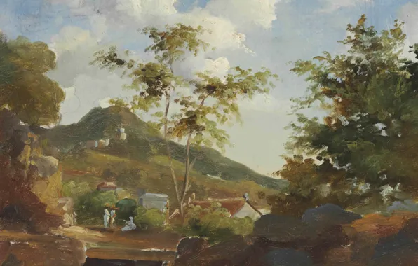 Пейзаж, гора, картина, Антильские острова, Камиль Писсарро, Деревня у Подножия Горы в Сент-Томасе