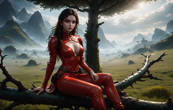 Картинка girl, brunette, logs, ai art