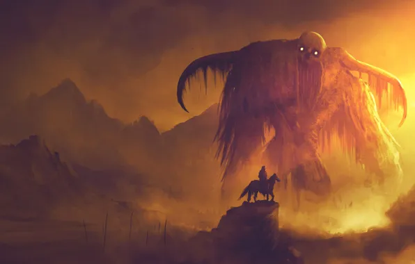 Рисунок, Монстр, Демон, Monster, Арт, Фантастика, Shadow of the Colossus, Demon