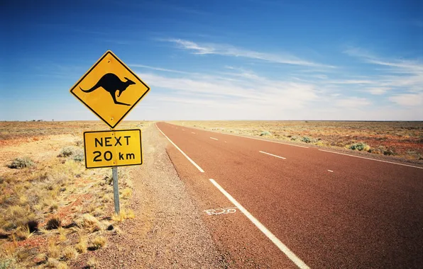 Black, road, yellow, Australia, kangaroo, signage