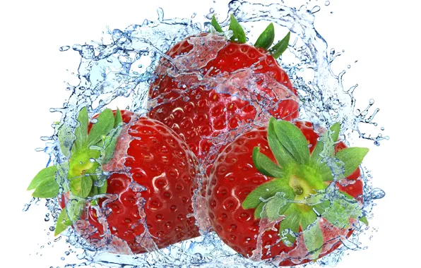 Картинка вода, брызги, ягоды, клубника, fresh, water, splash, drops