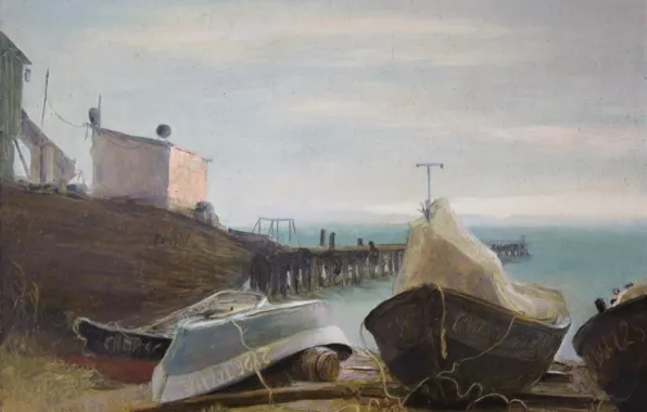 Картинка мостик, Айбек Бегалин, Лодки в Керчи, 1984г