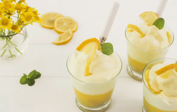 Лимон, десерт, dessert, Lemon, Cream