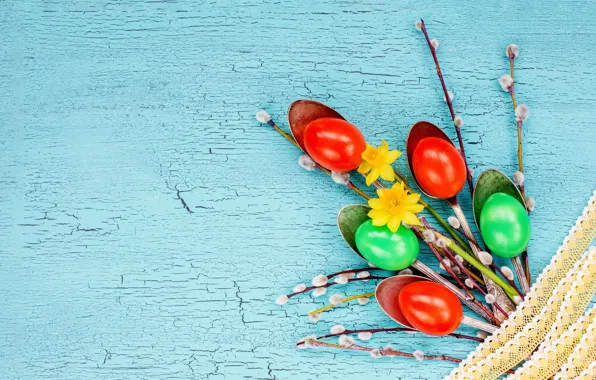 Картинка цветы, яйца, весна, Пасха, happy, верба, flowers, spring