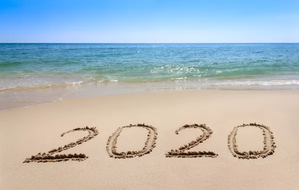 Картинка песок, море, пляж, Новый год, new year, happy, beach, sea