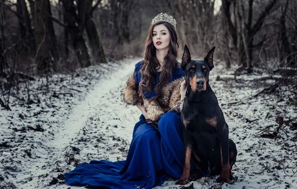 Зима, лес, взгляд, девушка, снег, природа, поза, стиль
