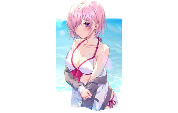 Kawaii, girl, hot, sexy, beach, pink hair, sea, ocean