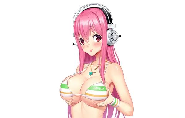 Girl, sexy, cleavage, pink hair, long hair, boobs, sexy girl, anime