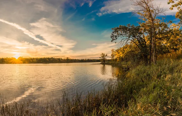 Картинка закат, озеро, США, Lake Metigoshe