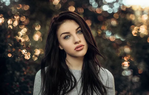 Взгляд, блики, модель, портрет, макияж, брюнетка, прическа, Emily