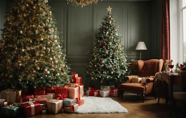 Картинка украшения, комната, елка, интерьер, Рождество, подарки, Новый год, Christmas