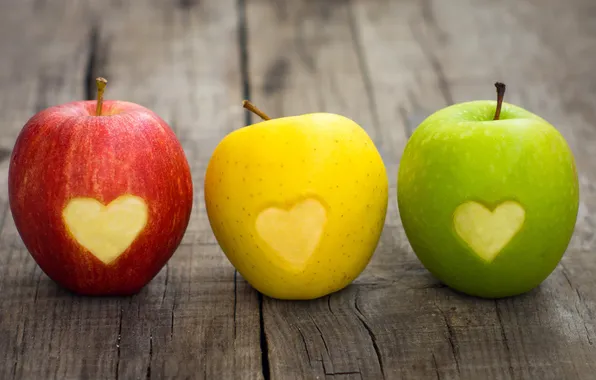 Яблоки, цвет, светофор, фрукты, сердечко