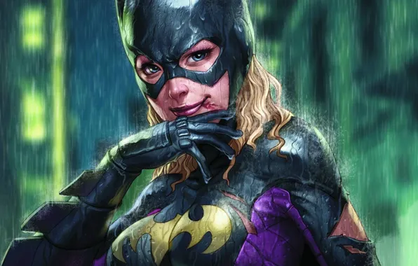 Картинка дождь, арт, art, Batgirl, Бэтгёрл