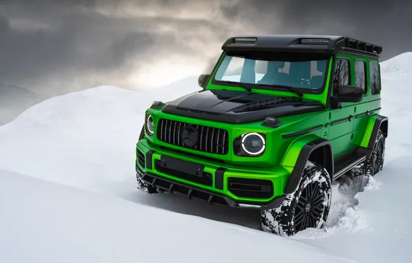 Снег, Mercedes-Benz, внедорожник, Mercedes, зелёный цвет