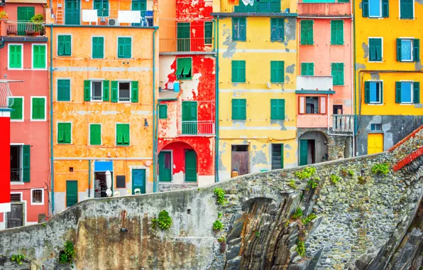 Картинка скалы, побережье, вилла, Италия, домики, Riomaggiore, travel