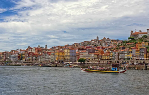 Картинка река, здания, дома, лодки, Португалия, Portugal, Porto, Порту