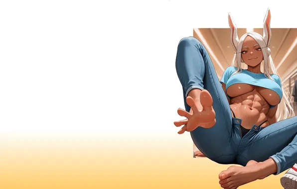 Girl, hot, sexy, boobs, blue, anime, pretty, jeans