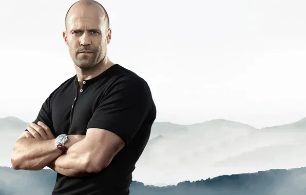 Взгляд, поза, фон, часы, актёр, Jason Statham, Джейсон Стейтем