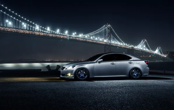 Lexus, Car, Front, Bridge, Night, Silver