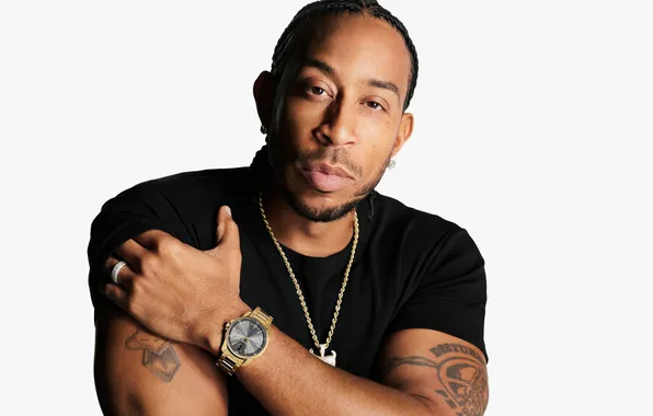 Поза, портрет, тату, белый фон, актёр, рэпер, Ludacris, Лудакрис
