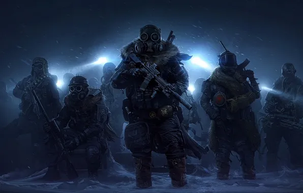 Картинка soldier, weapon, snow, artwork, assault rifle, sniper rifle, video games, rifles
