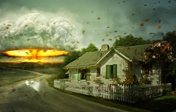 Картинка взрыв, дом, война, катастрофа, арт