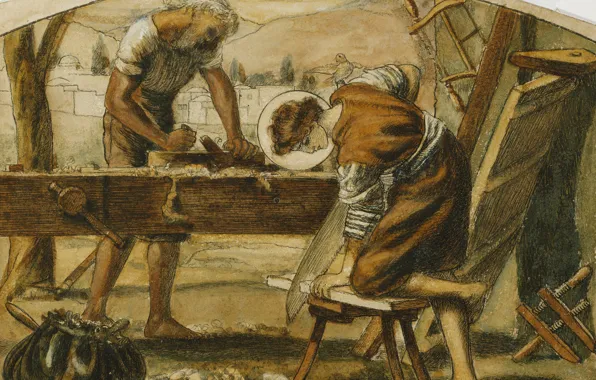 Картинка плотники, Артур Хьюз, Юность Христа