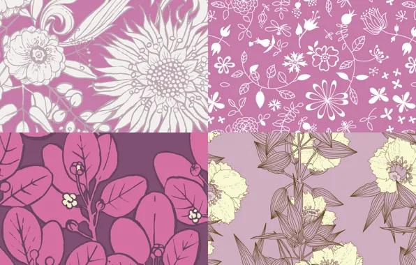 Цветы, фон, узор, текстура, patterns, purple
