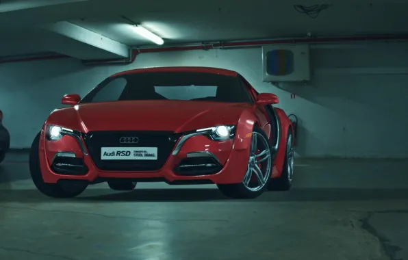 Concept, Audi, Red, Car, Auto, Front, Parking, Ligth