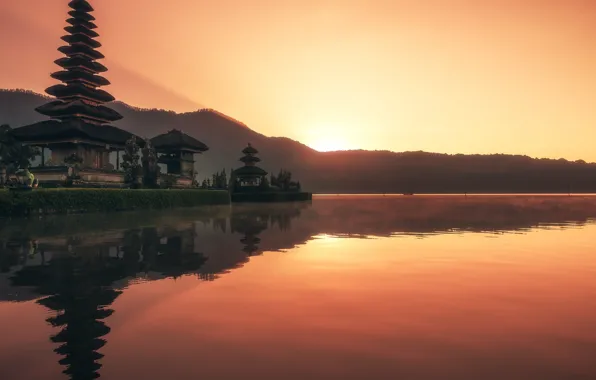 River, sunset, Bali, Indonesia, Ulun Danu Beratan