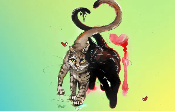 Картинка кошка, кот, усы, любовь, кошки, коты, сердце, рисунок