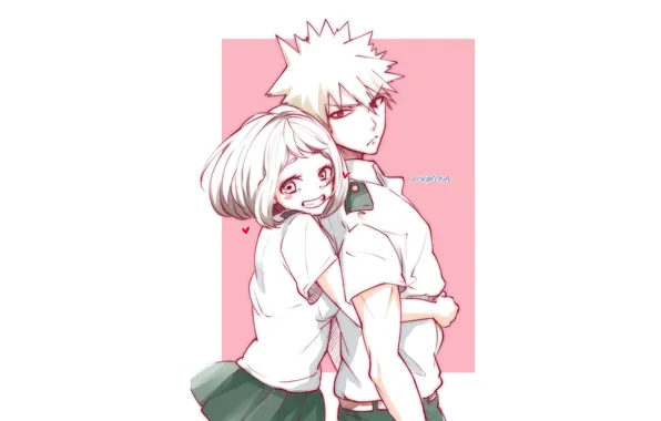 Пара, обнимашки, Моя геройская академия, My Hero Academia, Boku No Hero Academia, Бакуго Катсуки, Урарака …