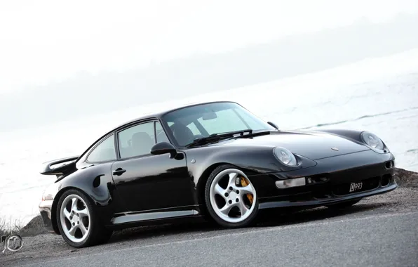 Картинка чёрный, turbo, порше, гравий, Porsche 911