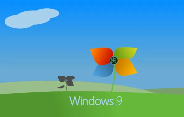 Картинка компьютер, цветок, небо, облака, эмблема, windows, операционная система