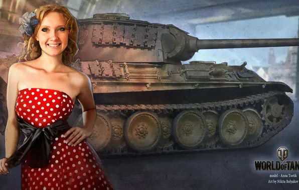 Картинка девушка, танк, girl, Анна, танки, WoT, Мир танков, tank