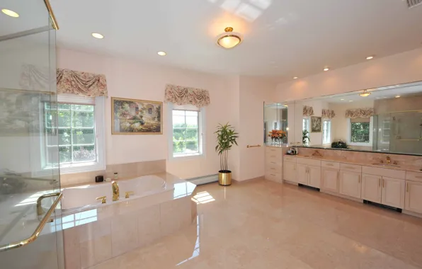Дизайн, стиль, вилла, интерьер, Villa, New Jersey, ванная комната, Mediterranean Style