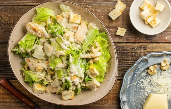 Мясо, салат, пармезан, цезарь, крутоны, сухарики, сыо
